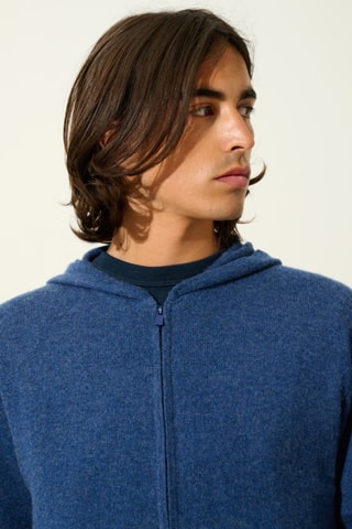 Gilet à capuche Neurre 100% cachemire - Océan chiné