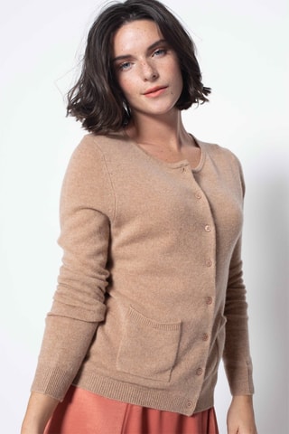 Gilet Caron 100% cachemire, 2 fils - Col rond - Camel chiné