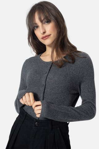 Gilet Caron 100% cachemire, 2 fils - Col rond - Anthracite chiné