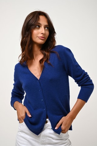  Gilet Chalais 100% cachemire, 2 fils - Col en V - Bleu