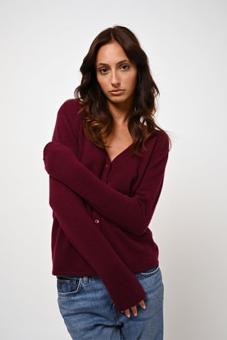  Gilet Chalais 100% cachemire, 2 fils - Col en V - Bordeaux