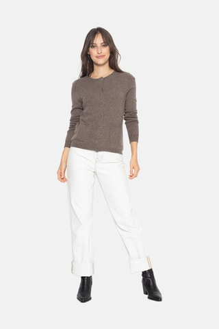 Gilet Caron 100% cachemire, 2 fils - Col rond - Taupe chiné