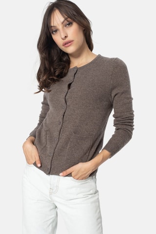 Gilet Caron 100% cachemire, 2 fils - Col rond - Taupe chiné