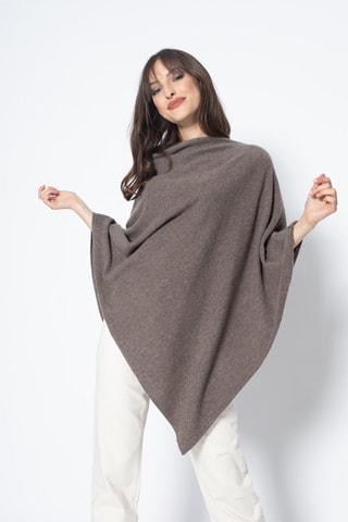 Poncho Carra 100% cachemire, 2 fils - Col asymétrique - Taupe chiné