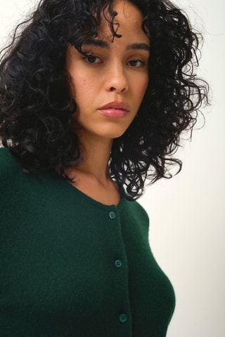 Cardigan Caron 100% cachemire, 2 fils - Col rond - Vert 