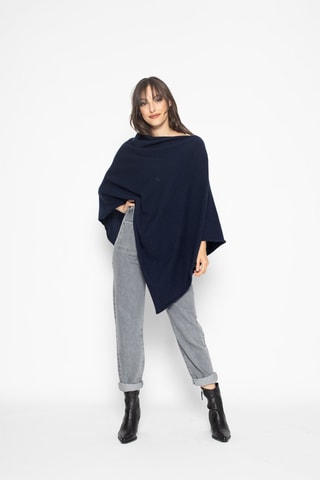 Poncho Carra 100% cachemire, 2 fils - Col asymétrique - Bleu marine