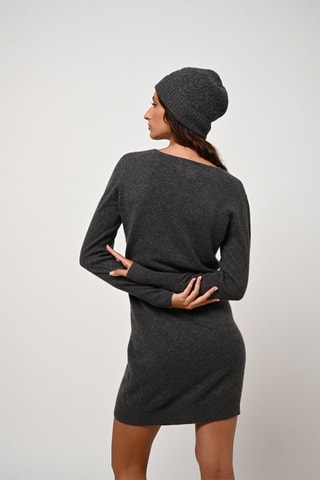 Robe pull Capelet 100% cachemire, 2 fils - Col en V - Anthracite chiné