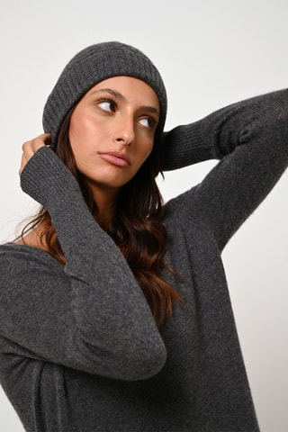 Robe pull Capelet 100% cachemire, 2 fils - Col en V - Anthracite chiné