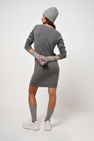 Robe pull Capelet 100% cachemire, 2 fils - Col en V - Gris chiné