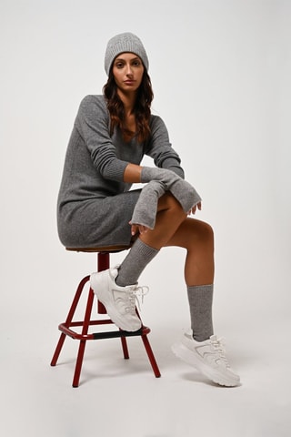 Robe pull Capelet 100% cachemire, 2 fils - Col en V - Gris chiné