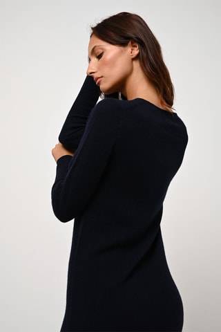 Robe pull Armet 100% cachemire, 2 fils - Col rond - Bleu marine