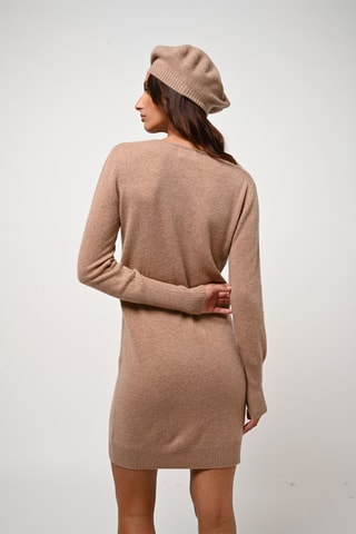 Robe pull Capelet 100% cachemire, 2 fils - Col en V - Camel chiné