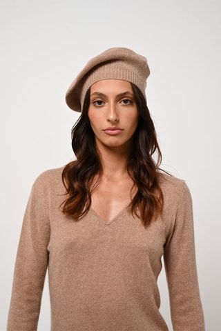 Robe pull Capelet 100% cachemire, 2 fils - Col en V - Camel chiné