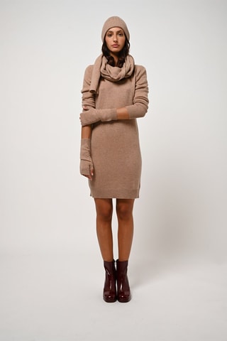 Robe pull Armet 100% cachemire, 2 fils - Col rond - Camel chiné