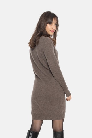 Robe pull Capelet 100% cachemire, 2 fils - Col en V - Taupe chiné