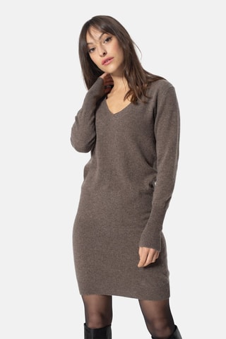 Robe pull Capelet 100% cachemire, 2 fils - Col en V - Taupe chiné