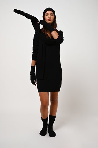 Robe pull Capelet 100% cachemire, 2 fils - Col en V - Noir