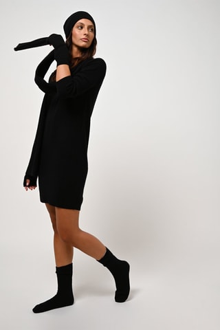 Robe pull Capelet 100% cachemire, 2 fils - Col en V - Noir