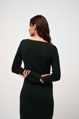 Robe pull Capelet 100% cachemire, 2 fils - Col en V - Vert foncé