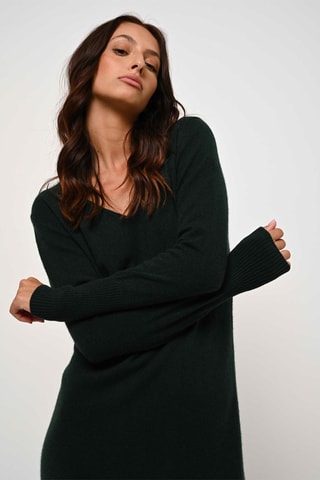 Robe pull Capelet 100% cachemire, 2 fils - Col en V - Vert foncé