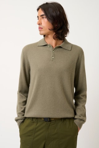 Polo Charvet 100% cachemire - Col libre - Kaki