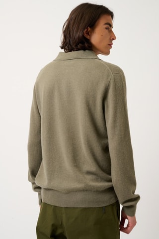 Polo Charvet 100% cachemire - Col libre - Kaki