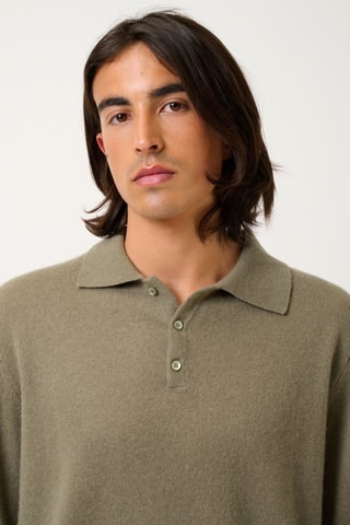 Polo Charvet 100% cachemire - Col libre - Kaki