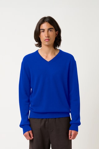 Pull Agel 100% cachemire, 2 fils - Col en V - Indigo