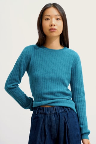 Pull Bella 100% cachemire, 2 fils - Col rond - Bleu canard chiné
