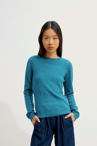 Pull Bella 100% cachemire, 2 fils - Col rond - Bleu canard chiné