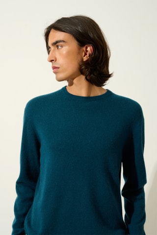 Pull Aiglière 100% cachemire, 2 fils - Col rond - Vert canard