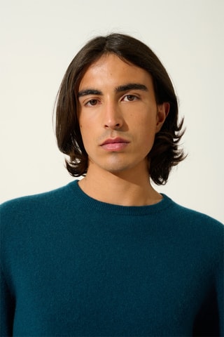 Pull Aiglière 100% cachemire, 2 fils - Col rond - Vert canard