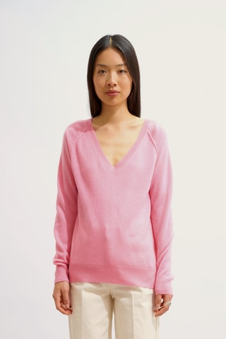 Pull Malabar 100% cachemire, 2 fils - Col en V - Rose