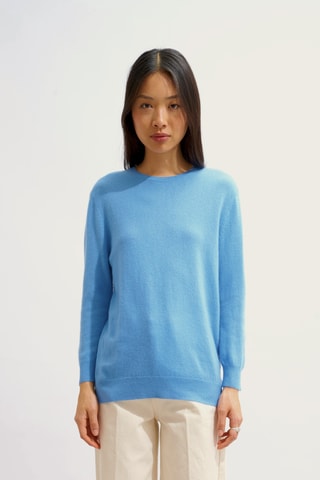 Pull Estaris 100% cachemire, 2 fils - Col rond - Bleu clair