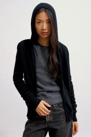 Gilet à capuche Colombis 100% cachemire, 2 fils - Noir