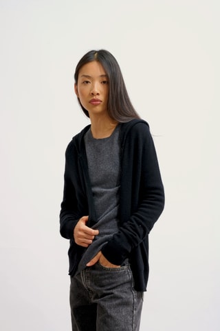 Gilet à capuche Colombis 100% cachemire, 2 fils - Noir