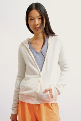 Gilet à capuche Colombis 100% cachemire, 2 fils - Ivoire