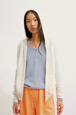 Gilet à capuche Colombis 100% cachemire, 2 fils - Ivoire