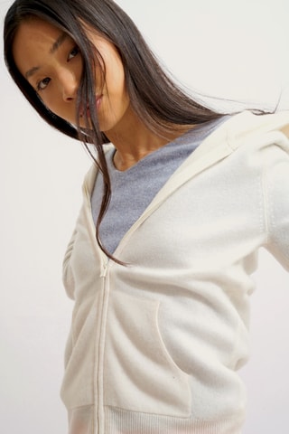 Gilet à capuche Colombis 100% cachemire, 2 fils - Ivoire