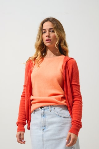 Gilet à capuche Colombis 100% cachemire, 2 fils - Orange chiné