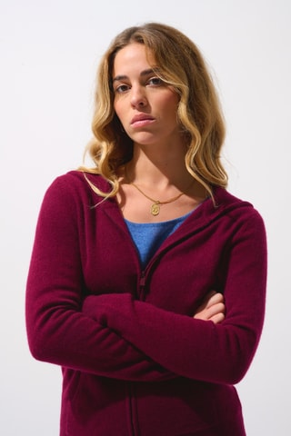 Gilet à capuche Colombis 100% cachemire, 2 fils - Bordeaux