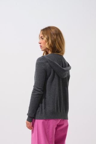 Gilet à capuche Colombis 100% cachemire, 2 fils - Anthracite chiné