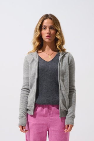 Gilet à capuche Colombis 100% cachemire, 2 fils - Gris clair