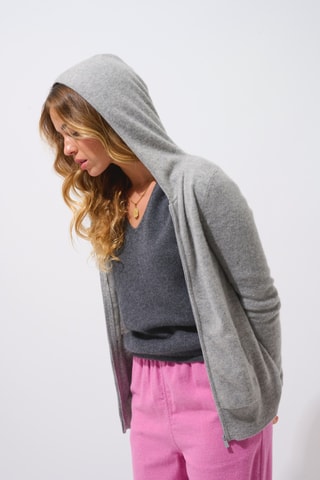 Gilet à capuche Colombis 100% cachemire, 2 fils - Gris clair