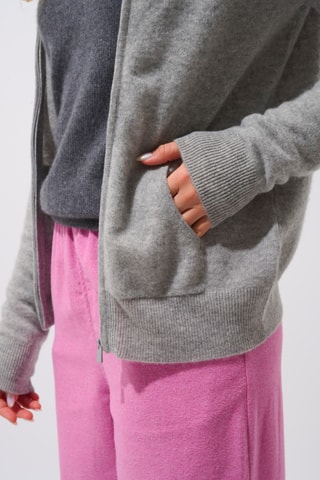 Gilet à capuche Colombis 100% cachemire, 2 fils - Gris clair