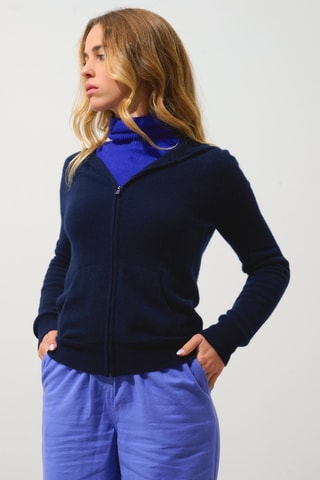 Gilet à capuche Colombis 100% cachemire, 2 fils - Bleu marine