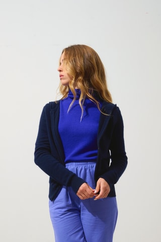 Gilet à capuche Colombis 100% cachemire, 2 fils - Bleu marine