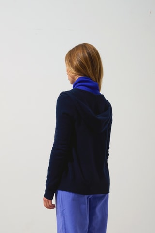 Gilet à capuche Colombis 100% cachemire, 2 fils - Bleu marine