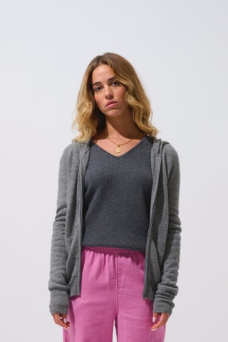 Gilet à capuche Colombis 100% cachemire, 2 fils - Gris chiné