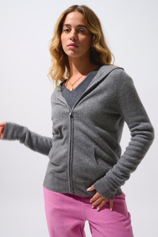 Gilet à capuche Colombis 100% cachemire, 2 fils - Gris chiné